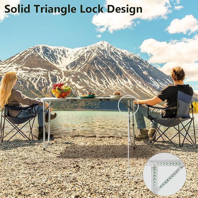 Outvita 4ft Portable Folding Picnic Table, Outdoor Waterproof 2 Level Adjustable Height Camping Table, Aluminum Lightweight Suitcase Foldable Table for Picnic BBQ Beach Dining