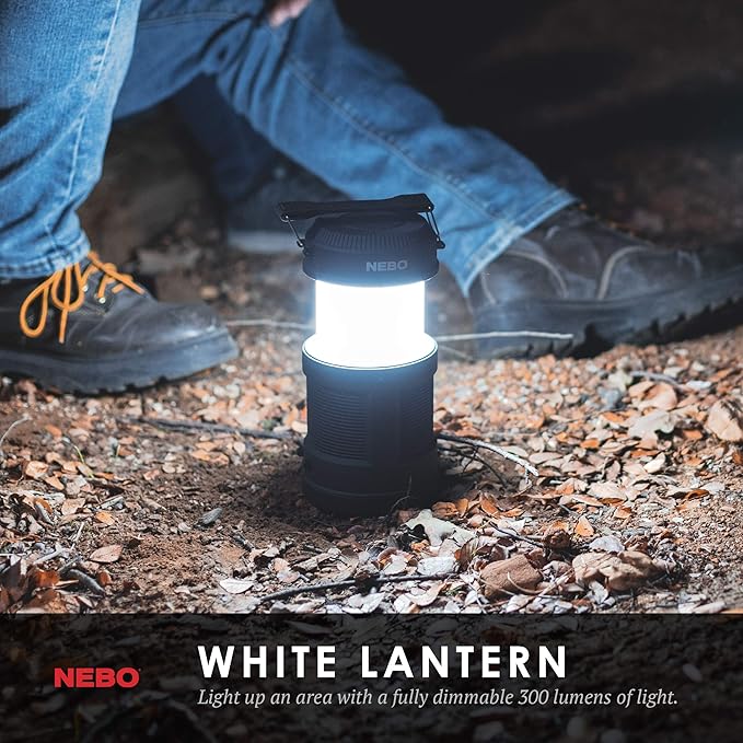 NEBO Big Poppy Lantern, Flashlight & Power Bank | 300 Lumens, 15 Hours Run Time, Rechargeable LED Spotlight, Pop-Up Flame Emulator & Lantern Modes, Water Resistant, Includes Micro-USB Charging Cable