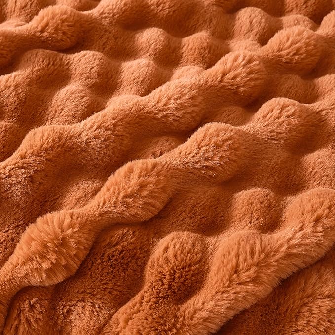 60x80 Inches Ultra-Soft Fuzzy Faux Fur Plush Twin Size Blanket - Thick, Warm Sherpa for Couch, Sofa, Bedroom, Camping - Decorative Blanket for Cozy Warmth, Bubble Rust