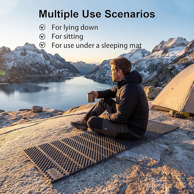 YIKI Closed Cell Foam Sleeping Pad for Camping, 72.8x22 inch, Ultralight Foldable Foam Sleeping Mat with Heat Reflective Layer, Waterproof Backpacking Pad for Hiking, Tent, Outdoor Use