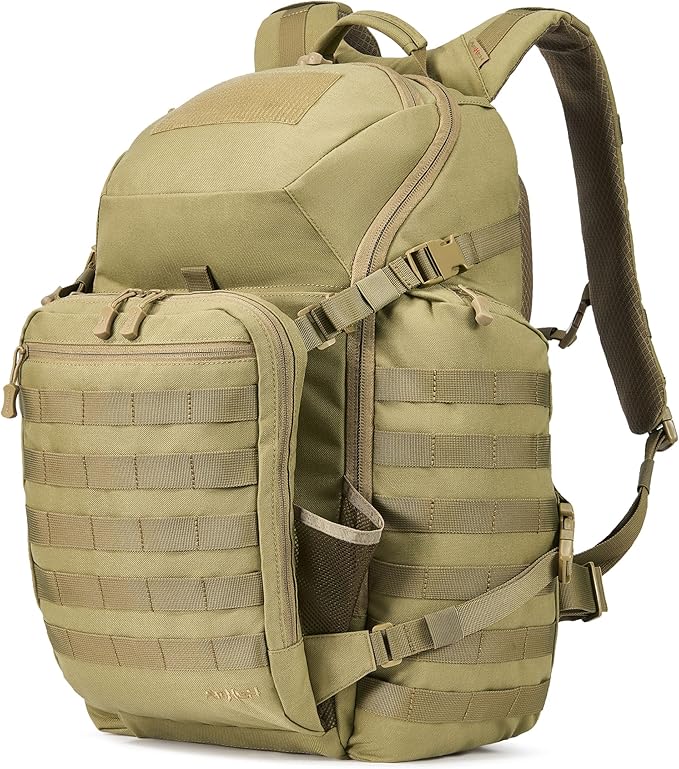 AMHEH 52L Tactical Backpack - 1050D 72 Hour Bug Out, 17" Laptop Compartment, Helmet Pocket and MOLLE for Survival Emergency (Tan)