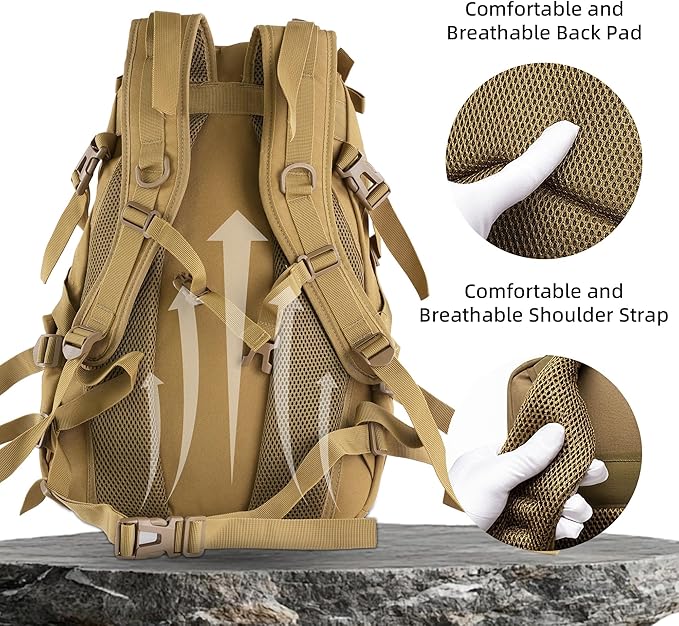aiGear Tactical Backpack for Men, 25L Military Backpack, 3-Day Bug Out Bag for Camping Hiking Hunting with Molle System Army Daypack (25L Khaki)
