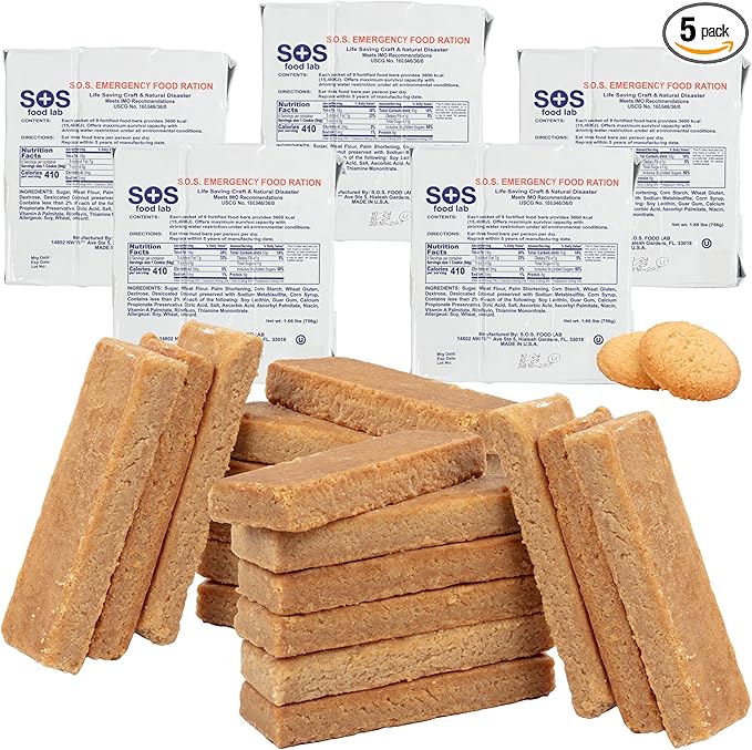 S.O.S. Rations Emergency 3600 Calorie Food Bar - 3 Day / 72 Hour Package with 5 Year Shelf Life- 5 Packs