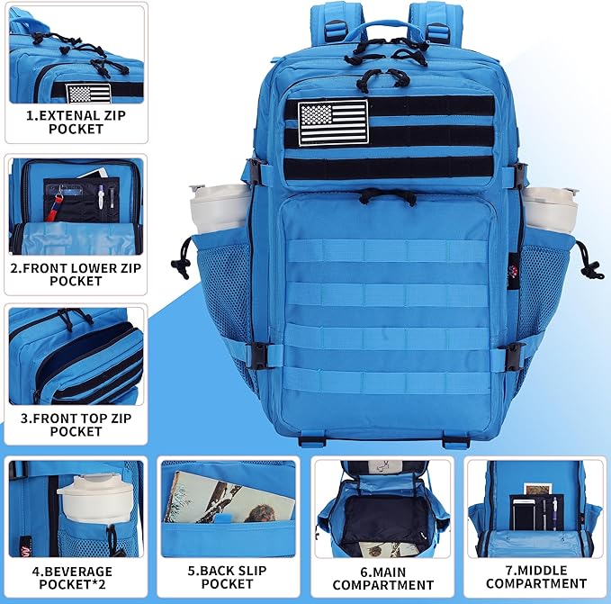 Lovelinks21 45L Tactical Assault Backpack 3 day assault pack with Molle Waterproof backpack Rucksack for Tactical Backpacks (Dark Blue)