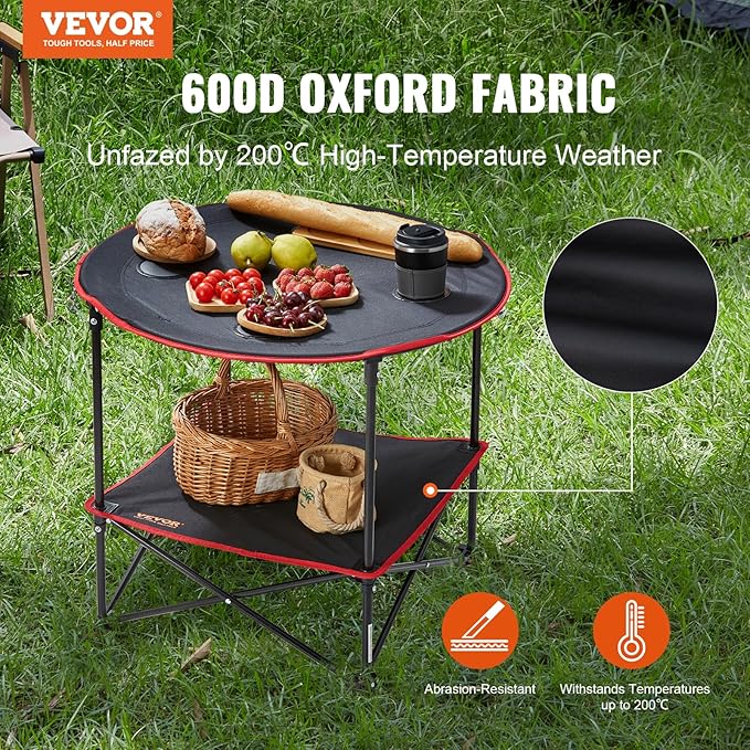 VEVOR Folding Camping Table, Outdoor Portable Fold Up Lightweight Side Table for BBQ, Tailgating, Picnic, Travel, Hiking, Fishing