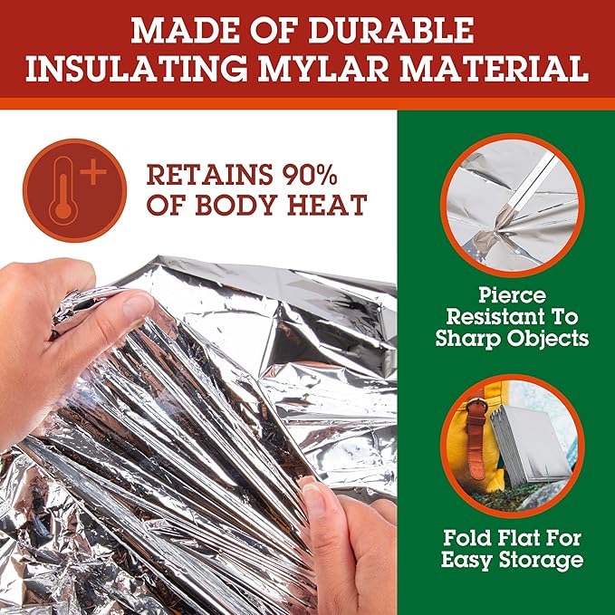 Grizzly Gear Emergency Mylar Thermal Blankets (4 Pack) Survival Kit Camping Blanket-Hiking Outdoors, Marathon Runs or First Aid Set-Bug Out Bag-Keep Heat Insulated