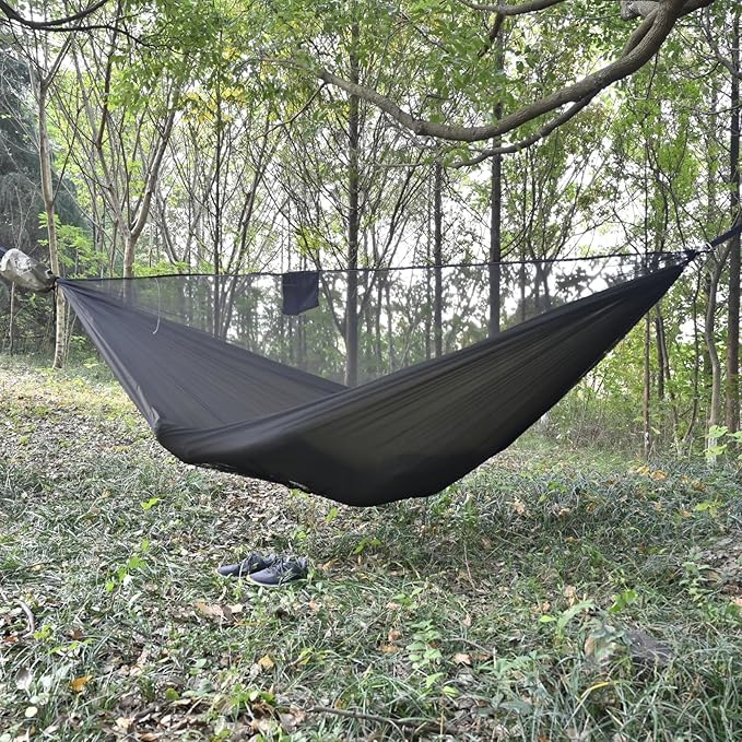 onewind Camping Hammock with Rain Fly and Bug Net Portable Lightweight 11ft Double Hammock with 12ft Ultralight Silnylon Tarp and Mosquito Net Ridgeline 12Ft Tree Straps for Camping Hiking Backpacking