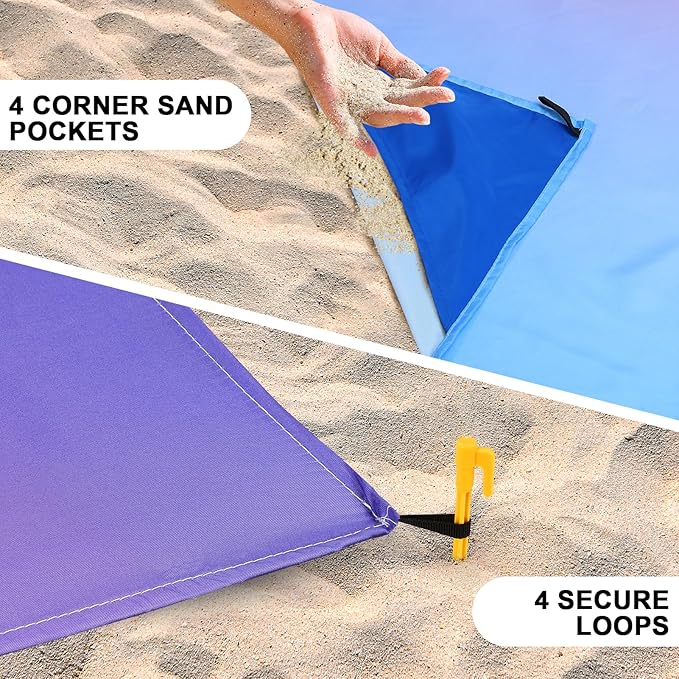 AISPARKY Beach Blanket Waterproof Sandproof Extra Large, Oversized Beach Mat, Quick Drying&Compact&Lightweight, Picnic Blankets Vacation Essentials for Outdoor Beach Camping (79" X 83" (4 Person))