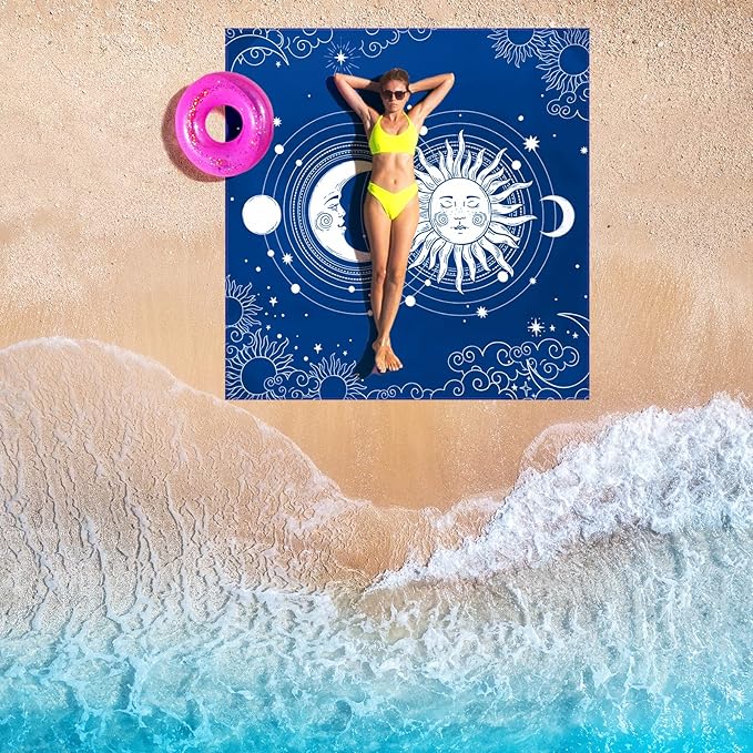 HIHOHO Beach Blanket Waterproof Sandproof Beach Mat for 1-8 Adults Quick Drying Durable Outdoor Picnic Mat for Beach Festival Travel Camping Hiking (BL-SUNMOON, 79"×83"(4 Person))
