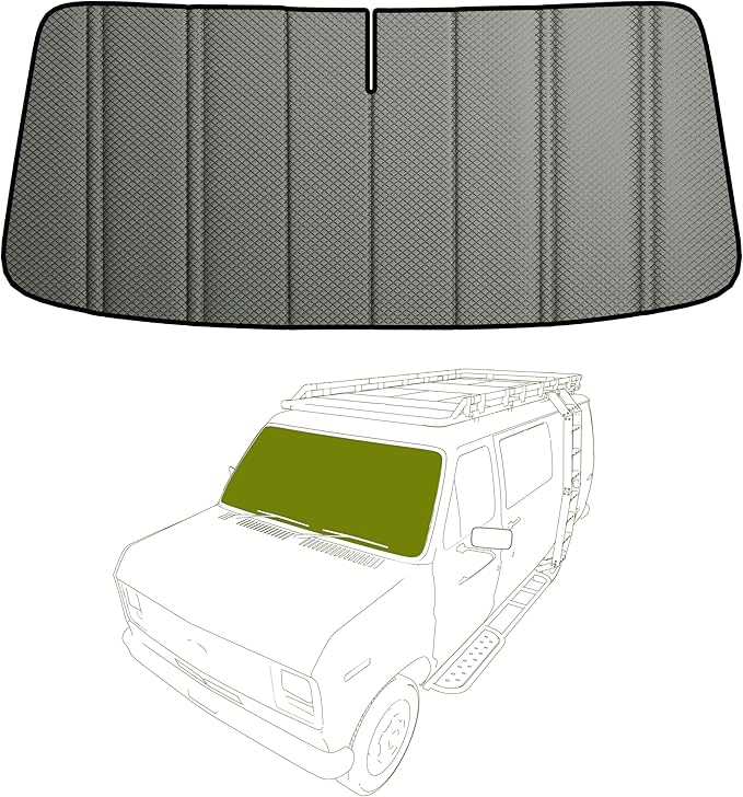 Extra-Thick Windshield Cover for Ford Econoline, Insulated Blackout Foldable Windshield Sunshade, Height 30.5", AllSeasonGuard Pro
