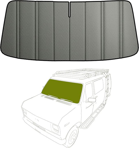 Extra-Thick Windshield Cover for Ford Econoline, Insulated Blackout Foldable Windshield Sunshade, Height 30.5", AllSeasonGuard Pro