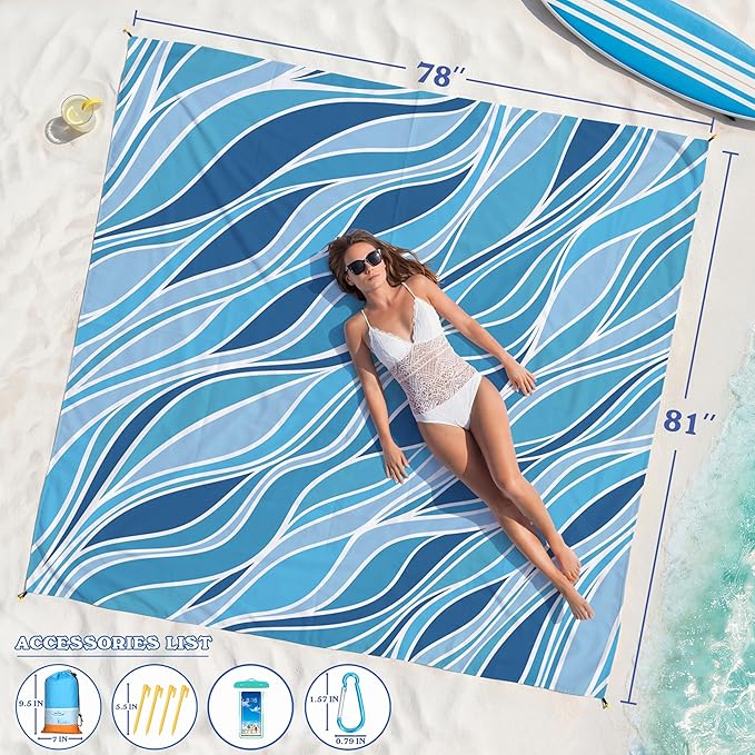 Famstar Beach Blanket Oversized Extra Large 78" X 81",Waterproof Sandproof Beach Blanket 1-7 Adults Lightweight Durable for Travel Camping Hiking Picnic