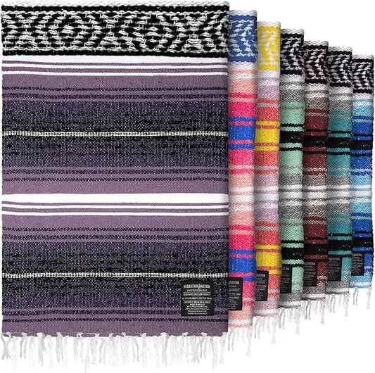 Hydration Nation Authentic Large Handwoven Mexican Blanket - Soft Yoga- Durable Serape- Lightweight Falsa, Beach, Camping, Picnic, Outdoor Blanket 70"x50" - Lavender Jade