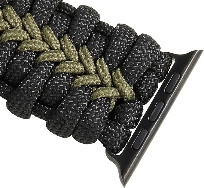 Savior Survival Gear Paracord Watch Band - Compatible with Apple Watch Band 49mm 46mm 45mm 44mm 42mm, iWatch Band Series Ultra 10 9 8 7 6 5 4 3 2 1 SE, Adjustable strap for men ( Black & Green, Large)