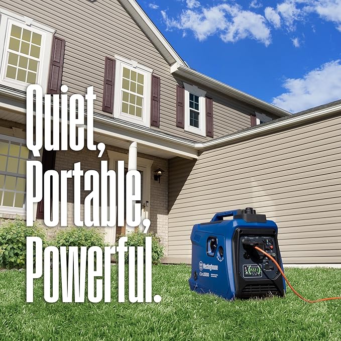 Westinghouse 2550 Peak Watt Super Quiet & Lightweight Portable Inverter Generator, RV Ready 30A Outlet, Gas Powered, Parallel Capable, Long Run Time,Blue