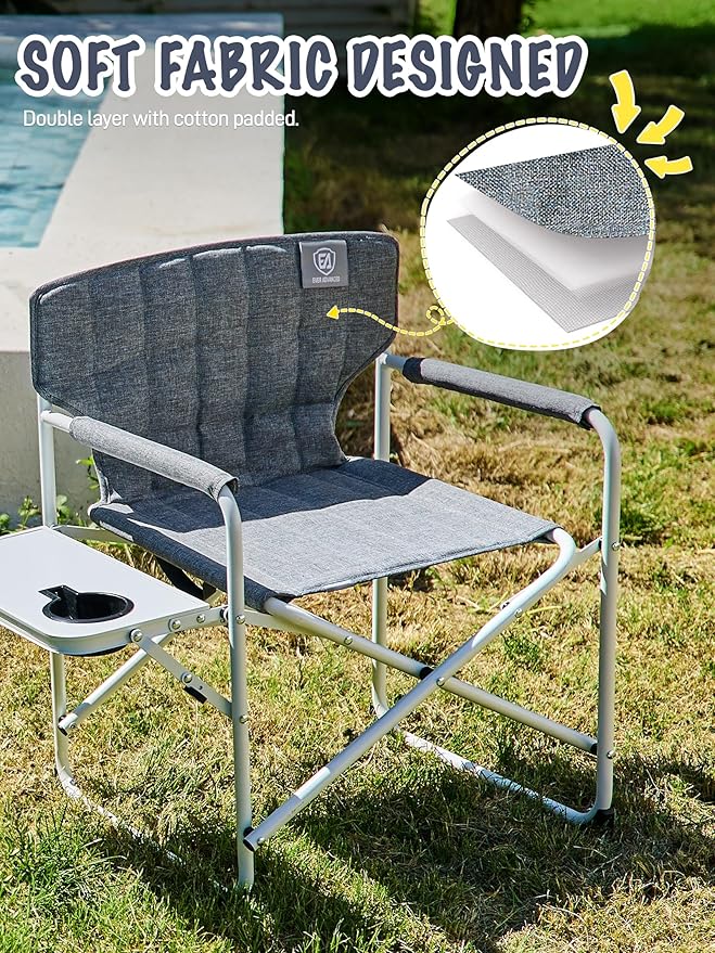EVER ADVANCED Kids Directors Chair with Side Table, Padded Kids Folding Camping Chair Outdoor with Safety Lock, Lightweight Portable Camp Chairs for Beach, Balcony, Patio, Supports 150lbs, Grey