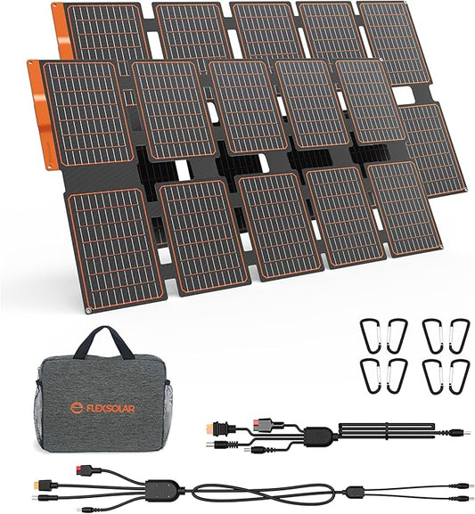 FlexSolar 2 PCS 100W Portable Solar Panels Chargers with PD3.0 USB-C,QC3.0 USB-A and DC Outputs Foldable IP67 Waterproof Power Emergency Camping