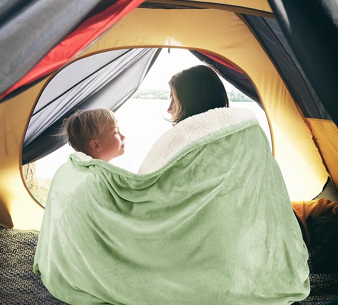 Utopia Bedding Sherpa Blanket Twin Size (Sage Green, 90x66 Inches) - Soft Lightweight Plush Fleece Reversible Blanket for Bed, Sofa, Couch, Camping and Travel