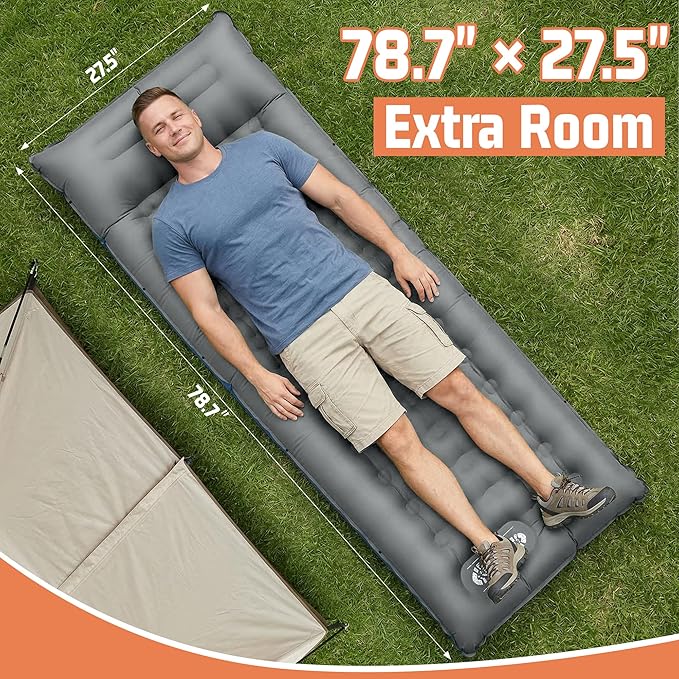 Sleeping Pad, 6.3 Inch Thick Air Mattress for Outdoor Camping, Backpacking, Hiking, Road Trips, Tent Sleep & Car Travel Comfort