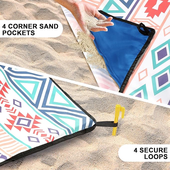 HIHOHO Beach Blanket Waterproof Sandproof Extra Large Beach Mat 79" X 83"/120"x108"for 1-8 Adults Quick Drying Durable Outdoor Picnic Mat for Beach Travel Camping Hiking