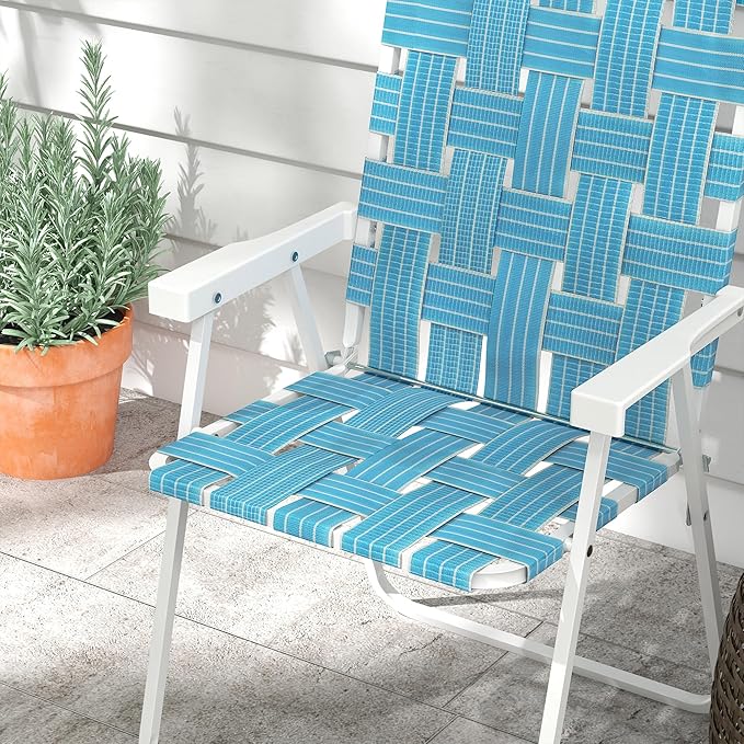 Outsunny Set of 2 Patio Folding Chairs, Classic Outdoor Camping Chairs, Portable Lawn Chair Set for Camping, Garden, Pool, Beach, Backyard with Armrests, Blue