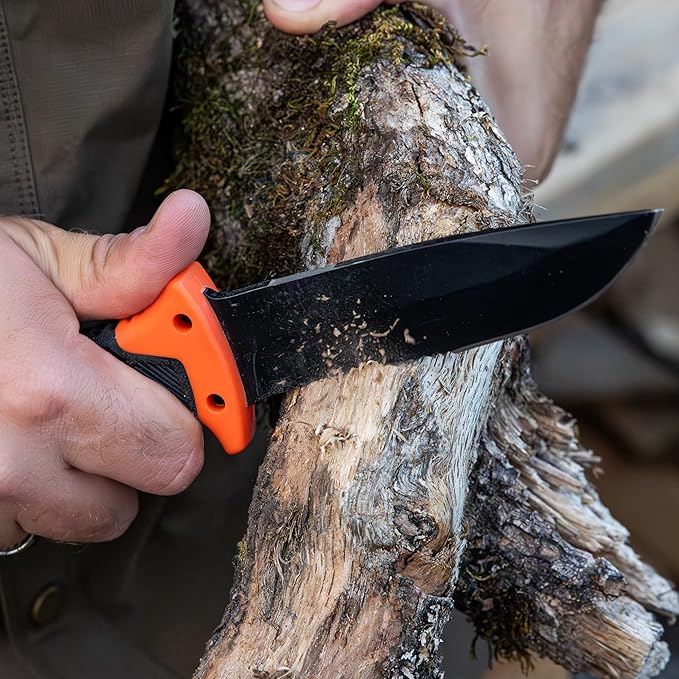 Bear Grylls Ultimate Knife - Fixed Blade Knife, Full Tang with Serrated Edge, Fire Striking Edge, and Emergency Whistle, Includes Sheath - 4.75” Blade, Stainless Steel Blade, Black