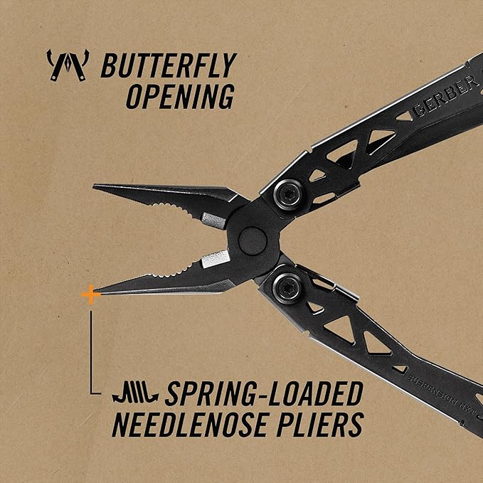 Gerber Gear Suspension-NXT EDC Multitool 15-in-1 Pocket Knife, Needle Nose Pliers and Wire Stripper for Camping and Survival, Black