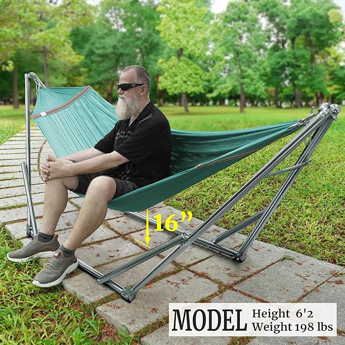 Tranquillo Adjustable Collapsible Hammock with Stand – Picnic Hammock Stand and 2 Layered Polyester Hammock Net for 2 Persons with Carry Bag, Sky