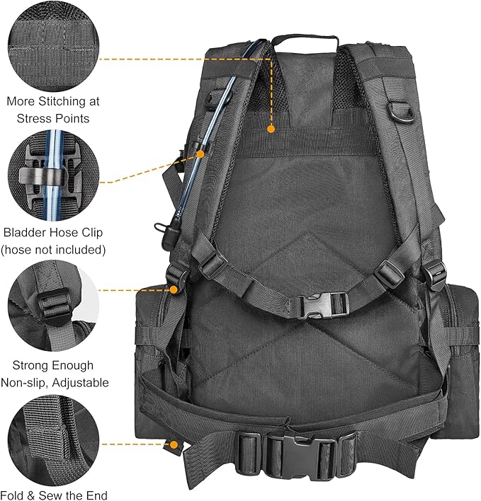 CVLIFE Tactical Backpack Military Army Rucksack 60L Large Assault Pack Detachable Molle Bag