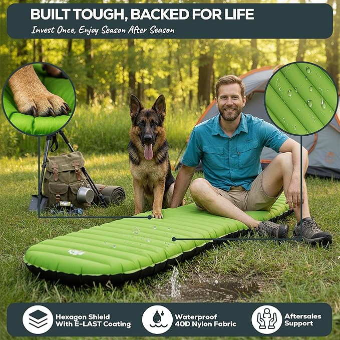 Gear Doctors ApolloAir 5.2 R-Value [17oz] Ultralight Insulated Inflatable Camping Sleeping Pad — Backpacking Sleeping Pad — Camping Mattress Compact Lightweight for Hiking—Air Mattress for Backpacking