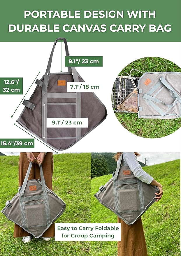 CAMPINGMOON 3 in 1 Portable Fire Pit 12 inch Foldable Stainless Steel Wood Burning Camping Stove BBQ Grill for 3 People Adjustable Height Outdoor Cooking Campfire Carry Bag included MT-035