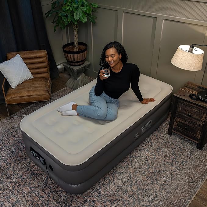 Serta Raised Air Mattress with Never Flat Pump | Luxury Inflatable Mattress with Built in Air Pump to Ensure a Good Night’s Rest | Heavy Duty Blow Up Mattress with Self Inflating Pump