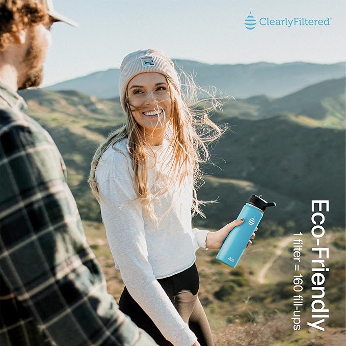 Clearly Filtered 20oz Water Bottle/Targets 220+ Contaminants/Double-Wall Insulated Stainless Steel Filtered Water Bottle BPA/BPS-Free Phthalate-Free Filters Fluoride Lead Chlorine (Teal Blue)