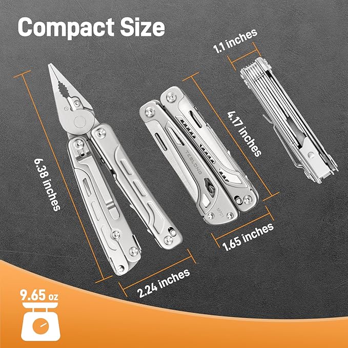 Teslong 18-in-1 EDC Multitool Pliers with Scissors, Pocket Knifes with Screwdrivers, Replaceable Wire Cutters and Saw with Self-locking, Outdoor, Survival, Camping, Stainless Steel, Gift for Men Dad