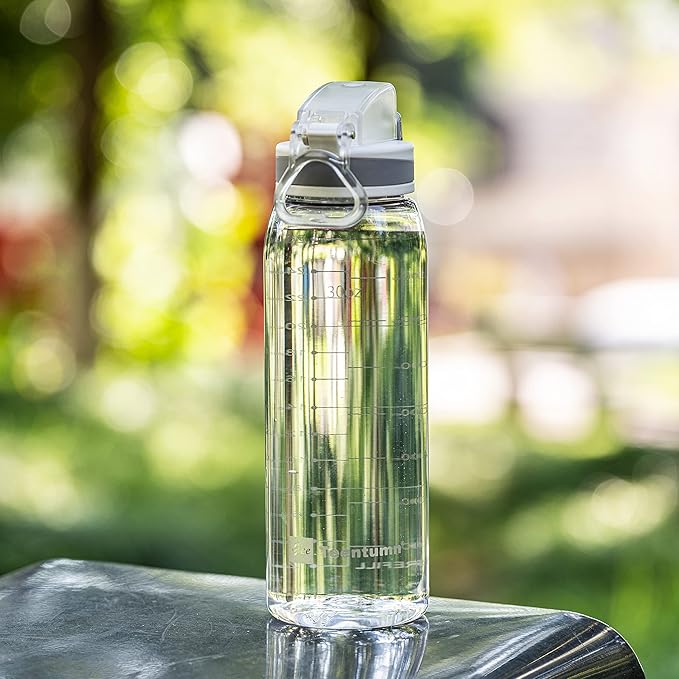 30oz Sport Water Bottle with Time Markers, Large Durable Gym Plastic Bottle Tritan BPA Free for Fitness, School, Outdoor Enthusiasts, Leakproof Clear (Pack of 1)