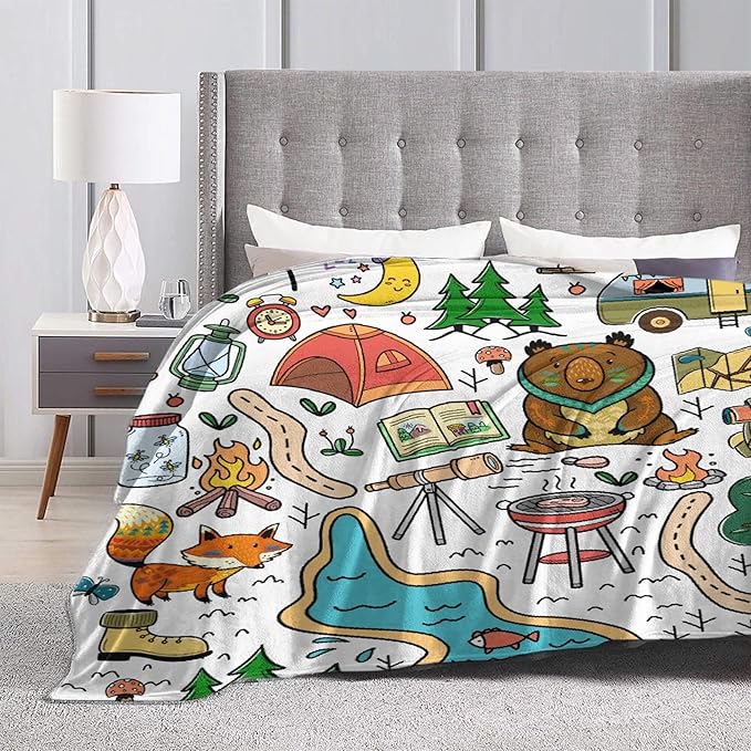 Camping Blanket Gifts for Boys Girls,Soft Camping Throw,Cute Plush Flannel Camping Quilts Decorations for Bedroom Sofa Bed Outdoor Travel 60 x 50in for Teens