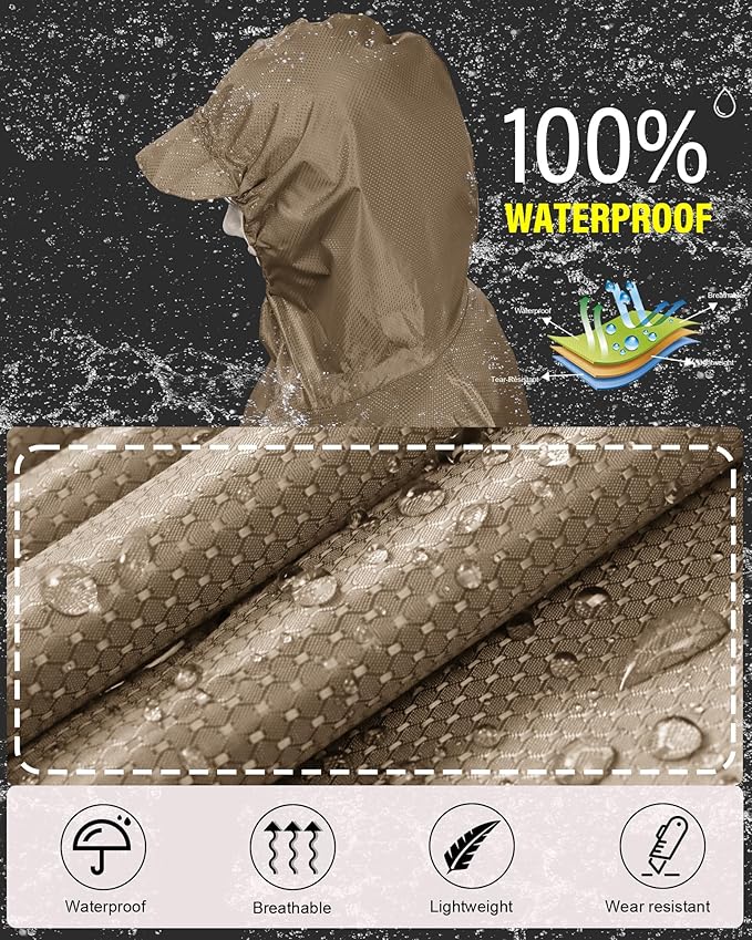 iCreek Hooded Rain Poncho Packable Unisex Raincoat Jacket with Pocket Waterproof Lightweight for Hiking, Camping, Outdoor
