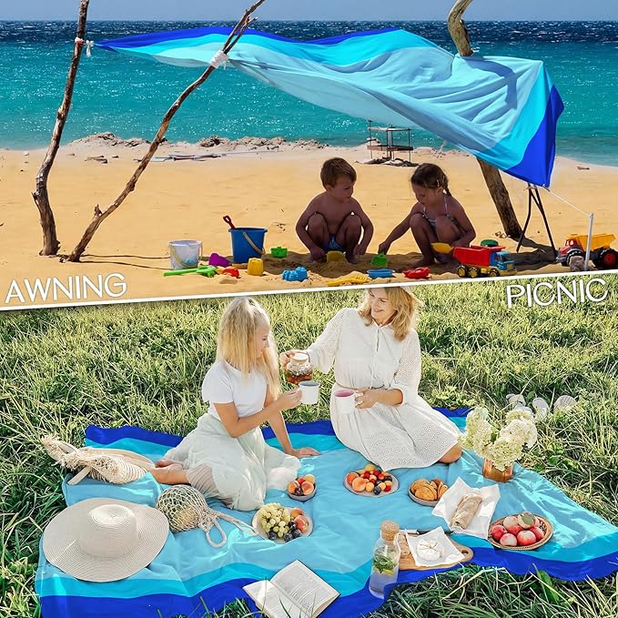 BYDOLL Beach Blanket Waterproof Sandproof Large Sand Free, 78''X81'' Oversized Sandless Lightweight Blanket Picnic Mat for Beach Travel Camping Hiking with Stakes