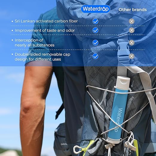 Waterdrop Gravity Water Filter Straw, Camping Water Filtration System, Water Purifier Survival for Travel, Backpacking and Emergency Preparedness, 0.1 Micron, 5 Stage Filtration