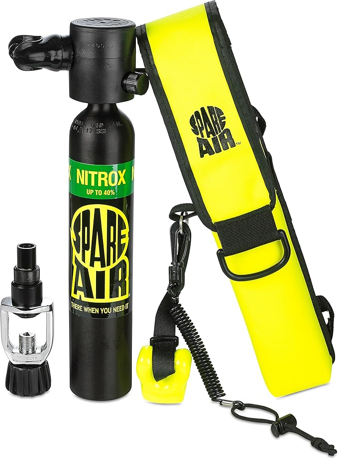 Spare Air Mini Scuba Tank - 3.0 cu ft Nitrox Oxygen Dive Cylinder - Small Emergency Backup Diving Equipment with Holster, Leash, and Refill Adapter