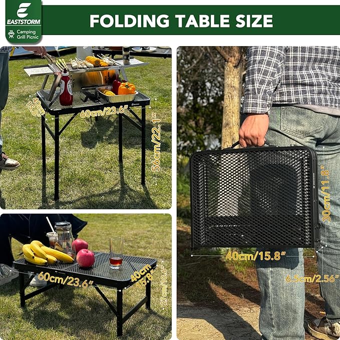 E EASTSTORM Folding Picnic Table for Grill Outdoor Camping Table with Portable Mesh Bag, Compact & Foldable for Easy Storage - Great for Picnic, Garden, Patio, Dining, BBQ, Party, Market 2Ft