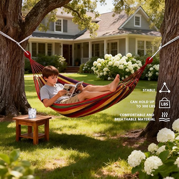 Outdoor Garden Camping Hammock, Portable Hammock for Patio Yard Garden Backyard Porch Travel, 300 lbs Maximum Weight Capacity, Canvas Fabric