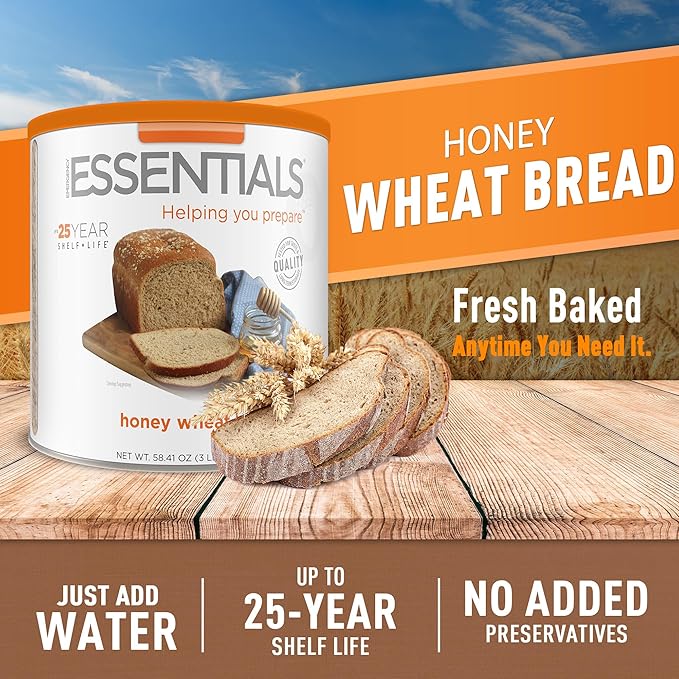 Emergency Essentials Honey Wheat Bread #10 Can, Emergency Just Add Water Mix, Emergency Preparedness, Nutritious Food, Bulk Storage, Long 25-Year Shelf Life