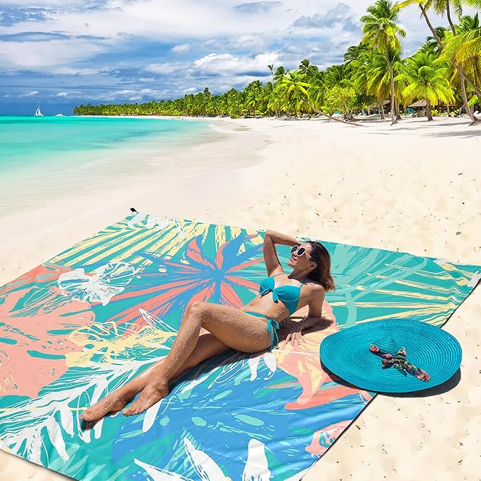 HIHOHO Beach Blanket Waterproof Sandproof Extra Large Beach Mat 79" X 83"/120"x108"for 1-8 Adults Quick Drying Durable Outdoor Picnic Mat for Beach Travel Camping Hiking