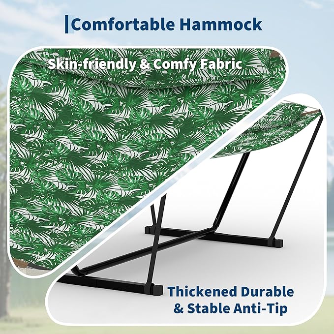 GarveeHome Portable 2 Person Double Hammock with Sturdy Heavy-Duty Steel Stand – 450LBS Max Load, Quick & Effortless Assembly, Perfect for Indoor Living, Yard, Patio & Camping Trips