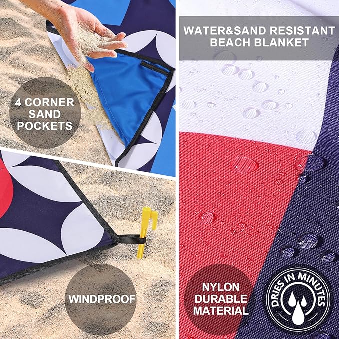 HIHOHO Beach Blanket Waterproof Sandproof Extra Large Beach Mat 79" X 83"/120"x108"for 1-8 Adults Quick Drying Durable Outdoor Picnic Mat for Beach Travel Camping Hiking