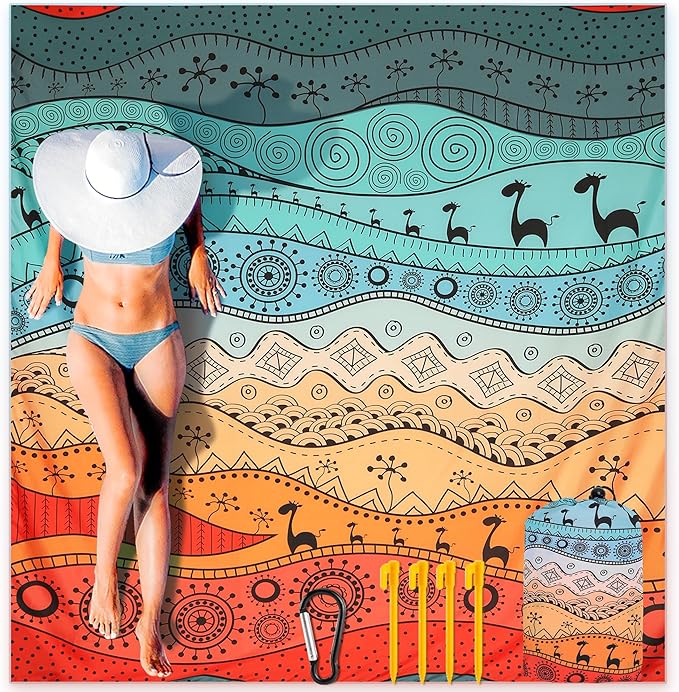 HIHOHO Beach Blanket Waterproof Sandproof Extra Large Beach Mat 79" X 83"/120"x108"for 1-8 Adults Quick Drying Durable Outdoor Picnic Mat for Beach Travel Camping Hiking