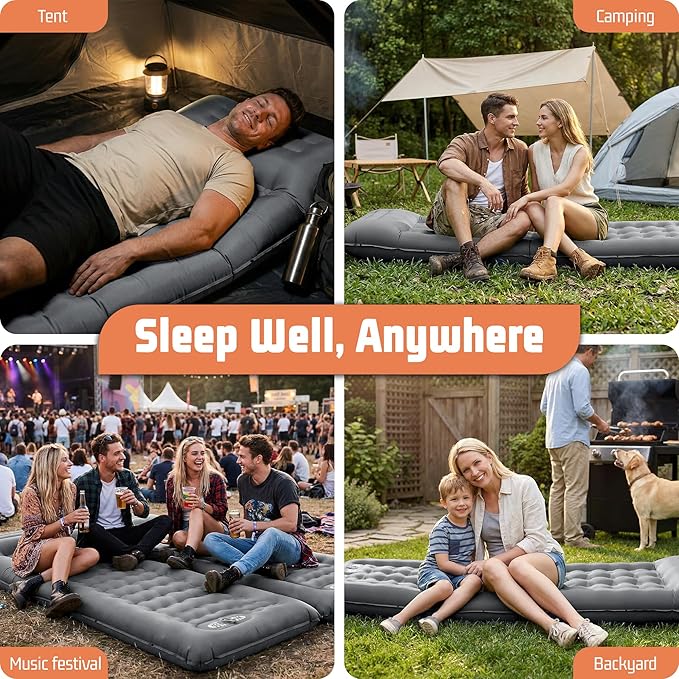 Sleeping Pad, 6.3 Inch Thick Air Mattress for Outdoor Camping, Backpacking, Hiking, Road Trips, Tent Sleep & Car Travel Comfort