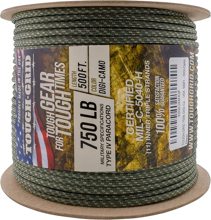TOUGH-GRID 750 Paracord Military Grade Nylon Rope - Type IV Mil-Spec Made in USA - Tactical Survival Cord