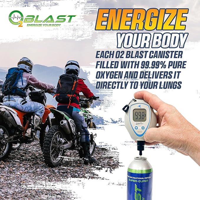 O2 Blast - Pure Oxygen Supplement - Filled with 99.99% Pure Oxygen to Support Fast Recovery, Increase Stamina & Enhance Focus for High Altitude and Action Sports, 4L Portable Can Flip-Top Cap, 4-Pack